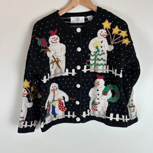 Design Options Phillip Jane Gordon Sweater Womens L Cardigan Snowman Christmas